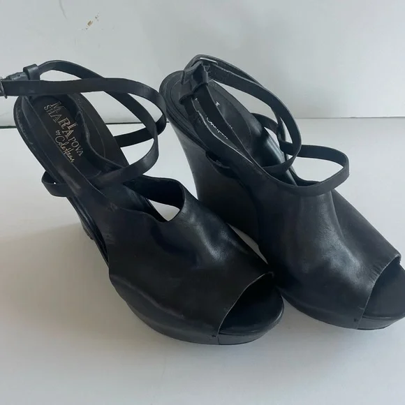 Cole Haan Black Wedge Sandals - Picture 2 of 6